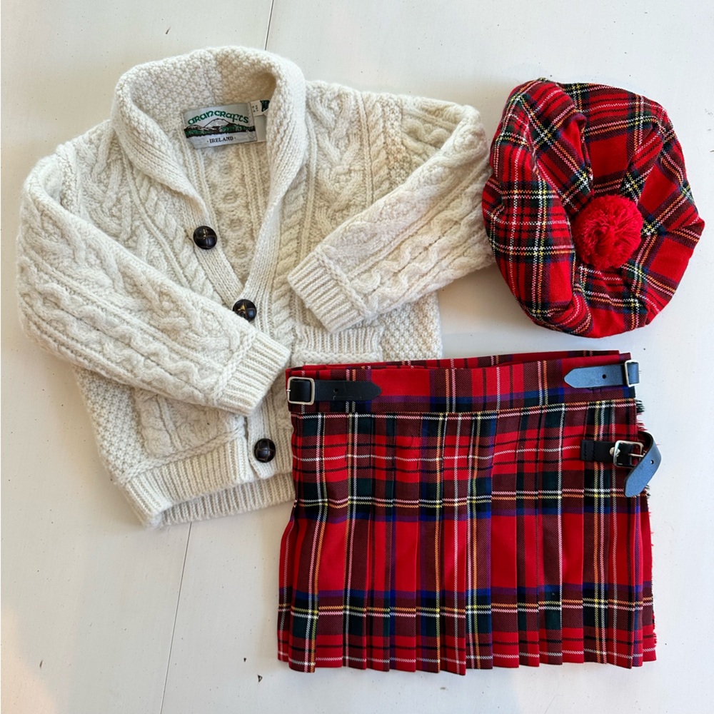 Authentic Scottish tartan kilt and hat & sweater
